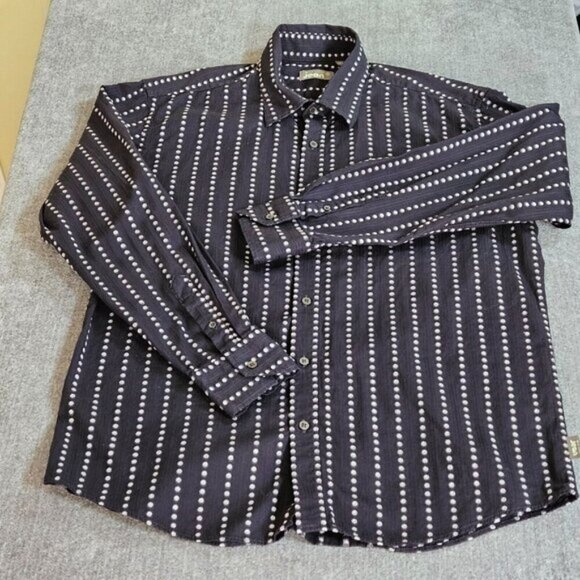 Ted Baker Jean Shirt Mens 6 US L Black Cream Cotton LS Swiss Dots Buttons Boho - Picture 14 of 15